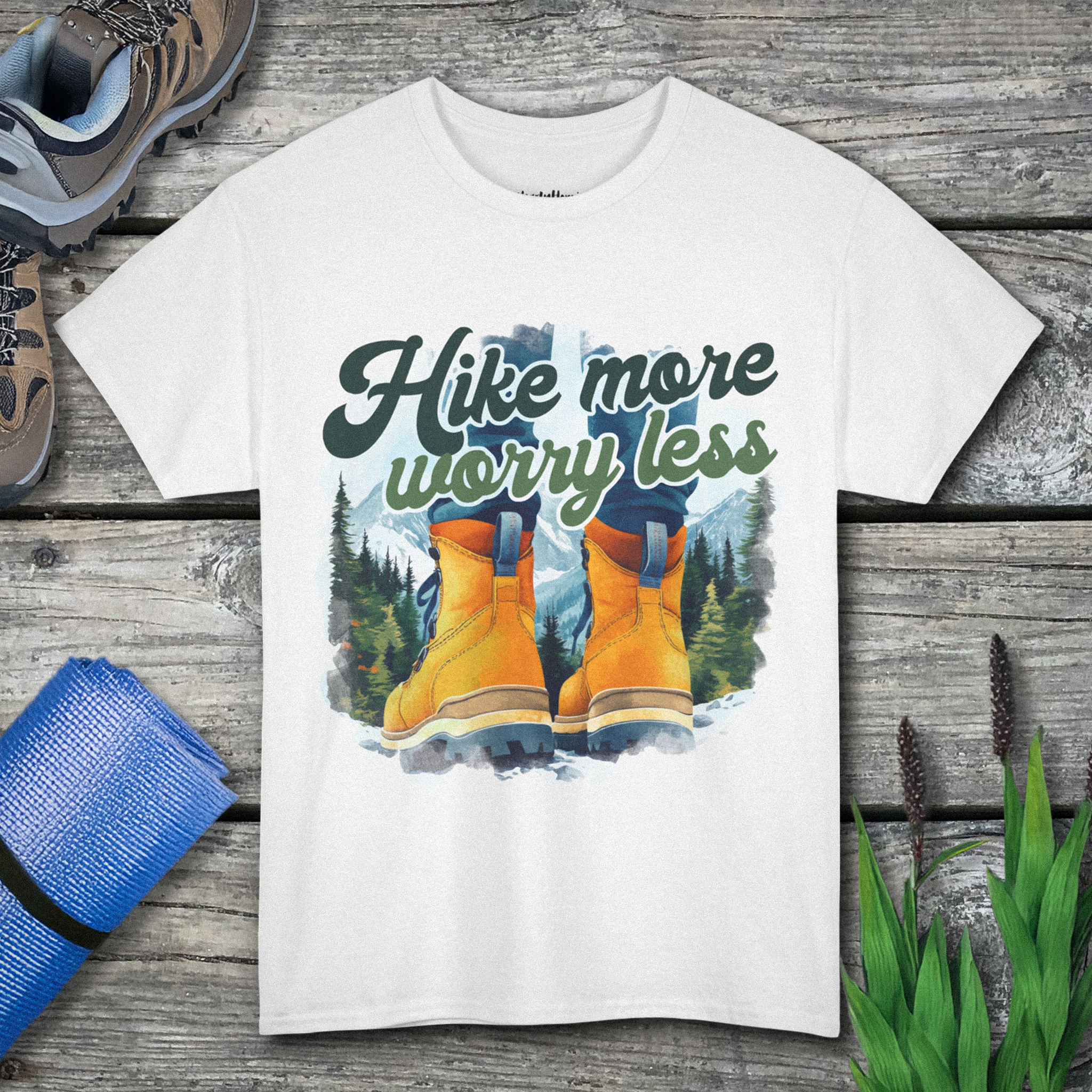 Hike more worry less Unisex Heavy Cotton Tee