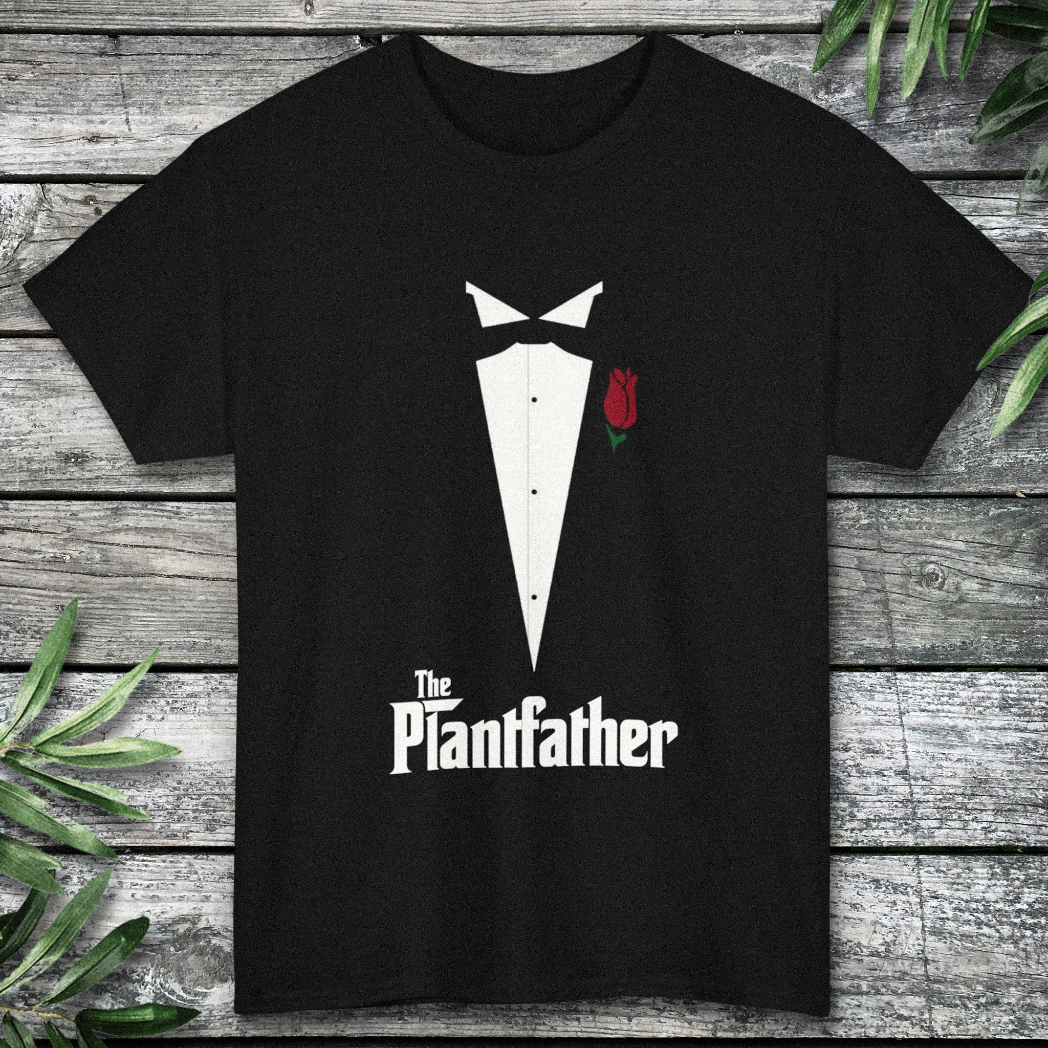 The Plantfather Tuxedo T-Shirt – Funny Plant Lover Gift, Gardener Unisex Tee with Rose Design